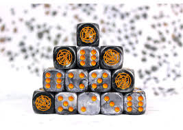 Conquest - Dweghom: Faction Dice on Gray wirl Dice