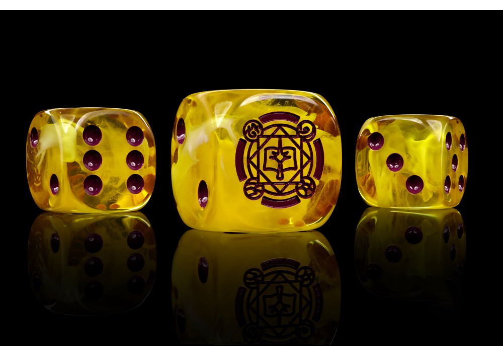 Conquest - Sorcerer Kings: Faction Dice on Grey and Magenta Swirl Dice By Baron of Dice